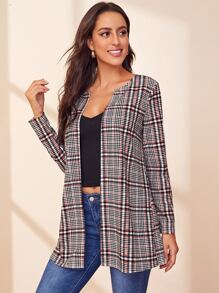 SHEIN Clasi Abrigo de cuadros de parte delantera abierta - Multicolor - Ver 4