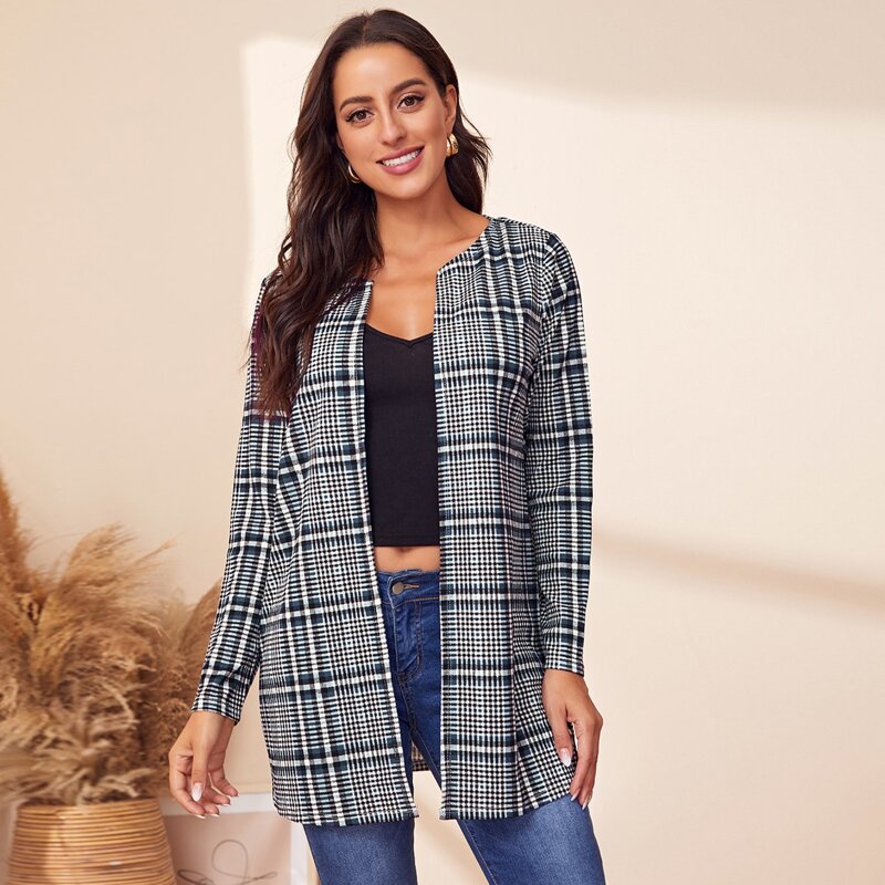 

Open Front Plaid Coat, Multicolor