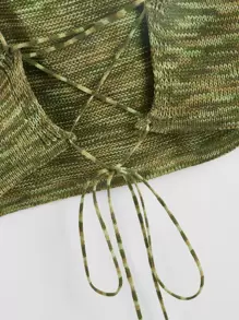 SHEIN EZwear 繫帶露背緞染針織上衣 - 彩色 - 查看 4