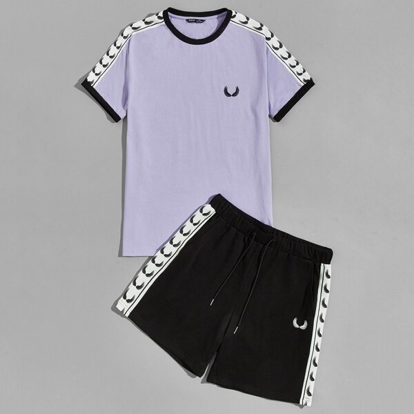 

Men Graphic Sideseam Ringer Top & Track Shorts Set, Multicolor