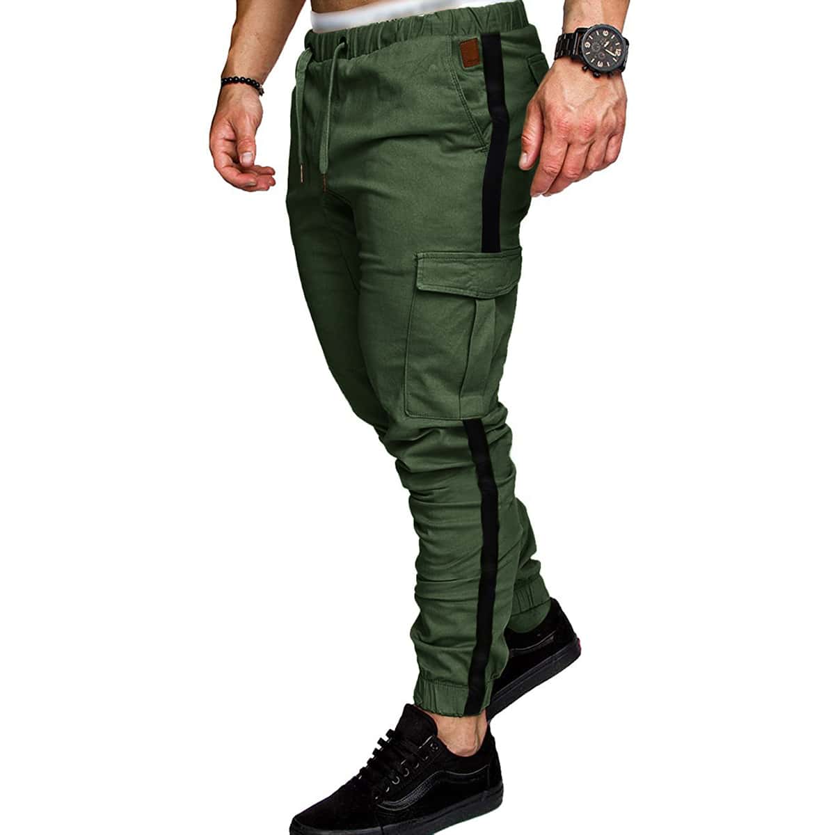 

Guys Side Tape Flap Pockets Cargo Pants, Army green