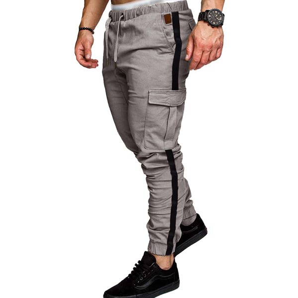 

Men Side Tape Flap Pockets Cargo Pants, Grey