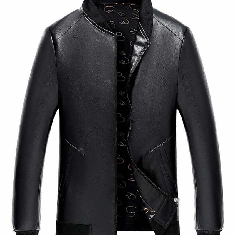 

Guys Zipper Front PU Leather Jacket, Black