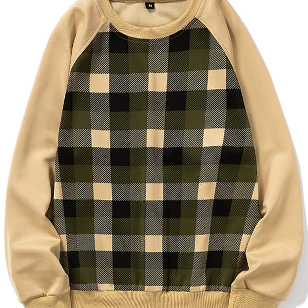 

Men Plaid Print Raglan Sleeve Sweatshirt, Multicolor