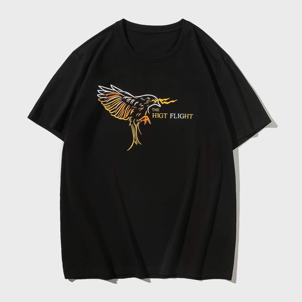 

Men Eagle And Slogan Graphic Short Sleeve Tee, Black