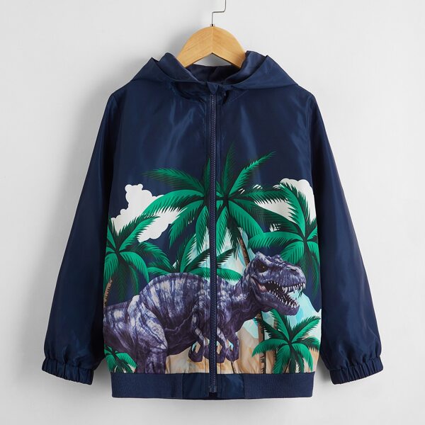 

Boys Dinosaur Print Wind Jacket, Navy blue