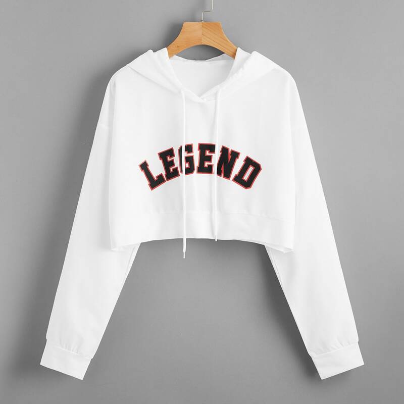 

Drop Shoulder Letter Graphic Drawstring Hoodie, White