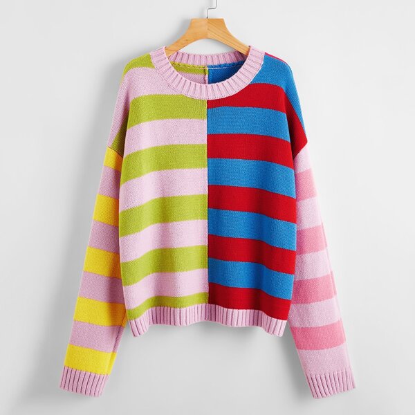 

Drop Shoulder Color Block Sweater, Multicolor