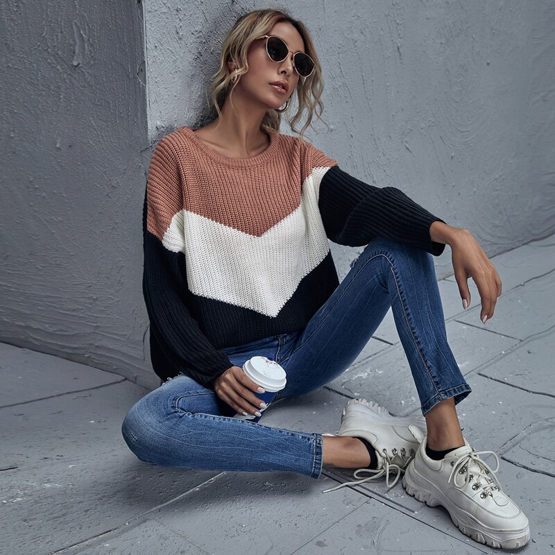 

Drop Shoulder Chevron Sweater, Multicolor