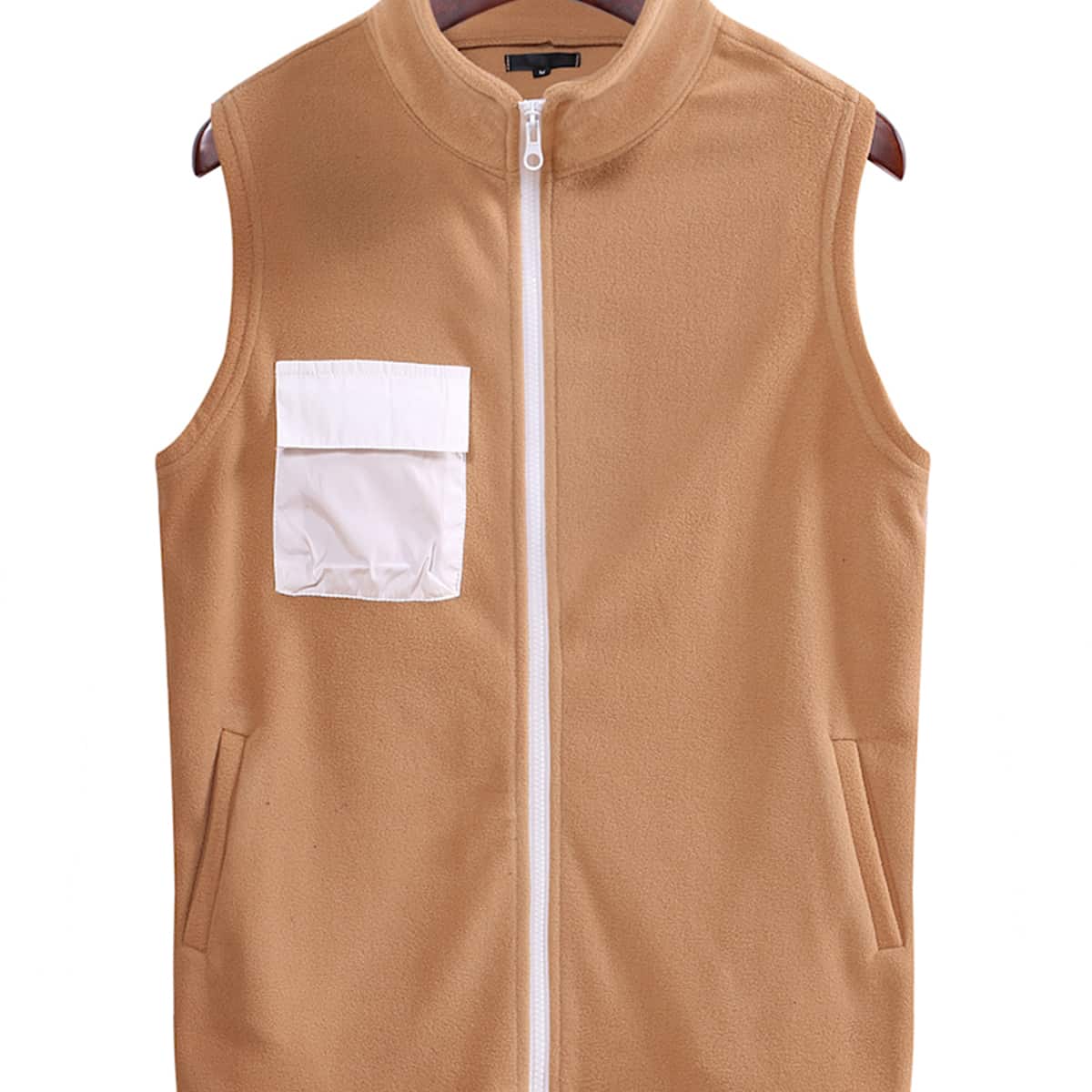 

Guys Pocket Front Zip Up Vest, Apricot