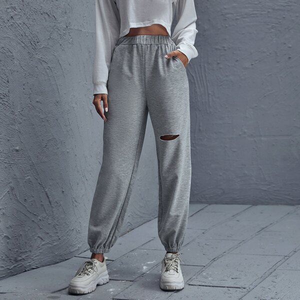 

Cut Out Front Solid Sweatpants, Grey