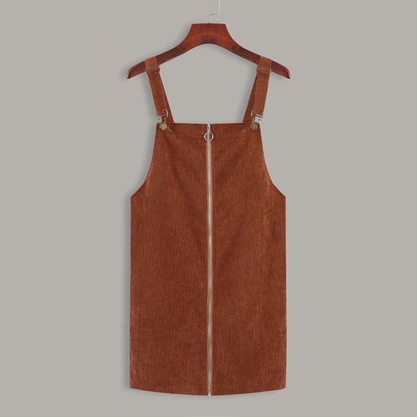 

O-ring Zip Up Corduroy Overall Dress, Rust brown