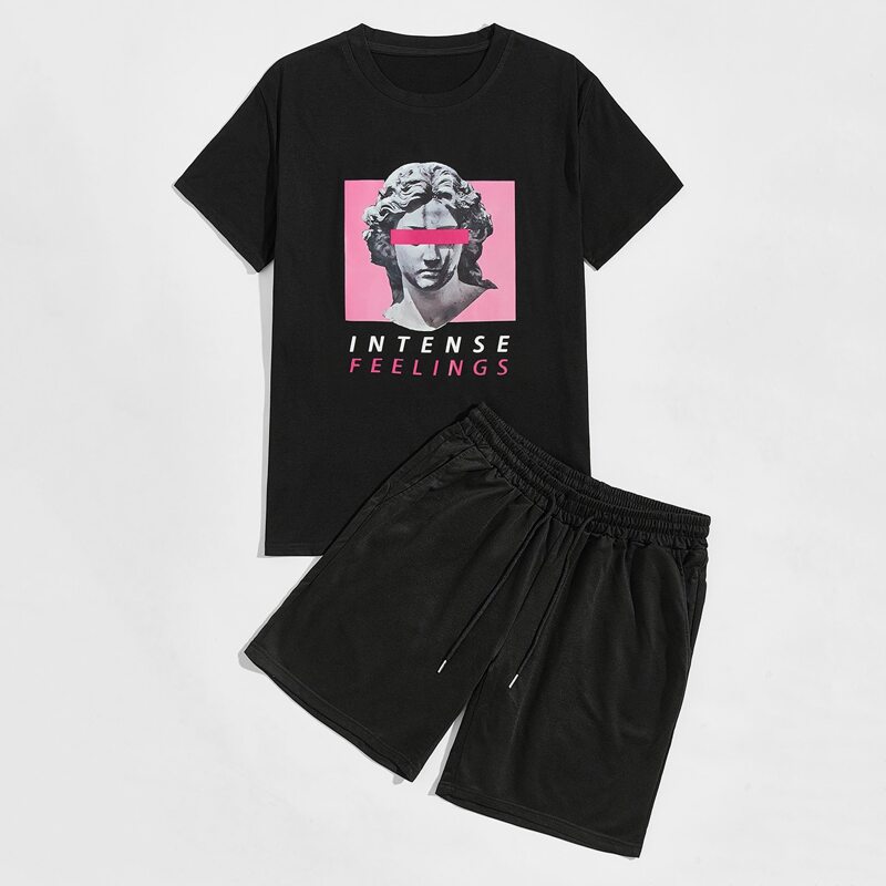 

Guys Figure Graphic Tee & Drawstring Shorts, Black