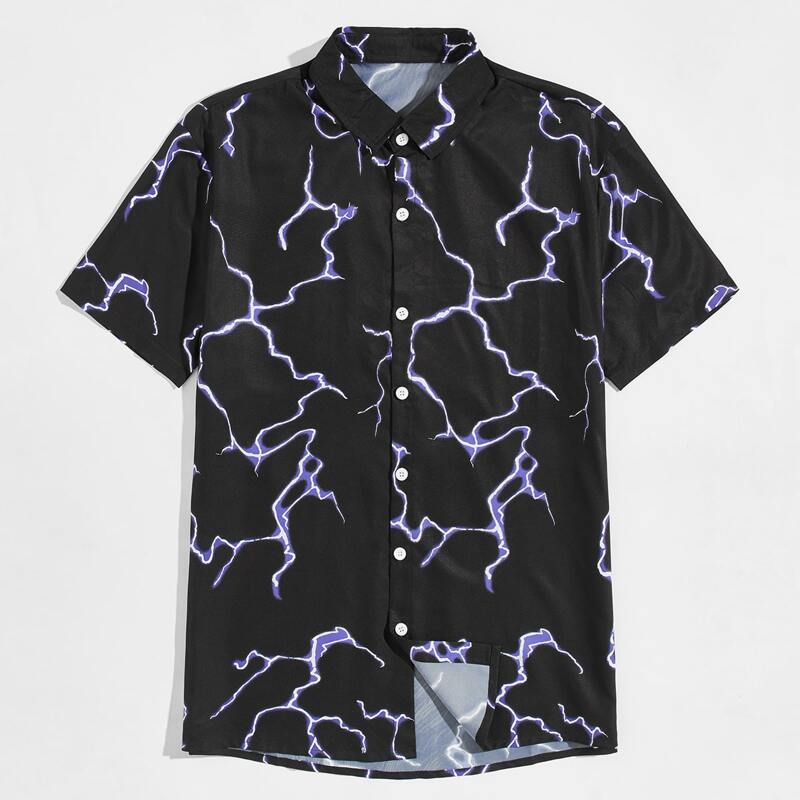 

Guys lightning Print Shirt, Black