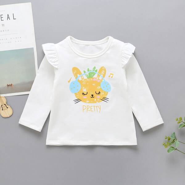 

Toddler Girls Cartoon Rabbit And Letter Graphic Tee, White