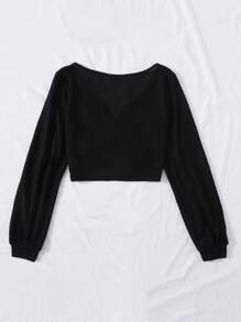 Muchica Twist Front Waffle Knit Top - Black - View 2
