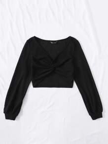 Muchica Twist Front Waffle Knit Top - Black - View 3