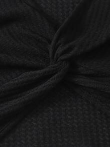 Muchica Twist Front Waffle Knit Top - Black - View 4