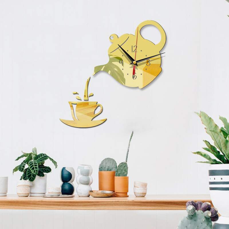 

Teapot Shaped Mirror Surface Wall Clock, Gold