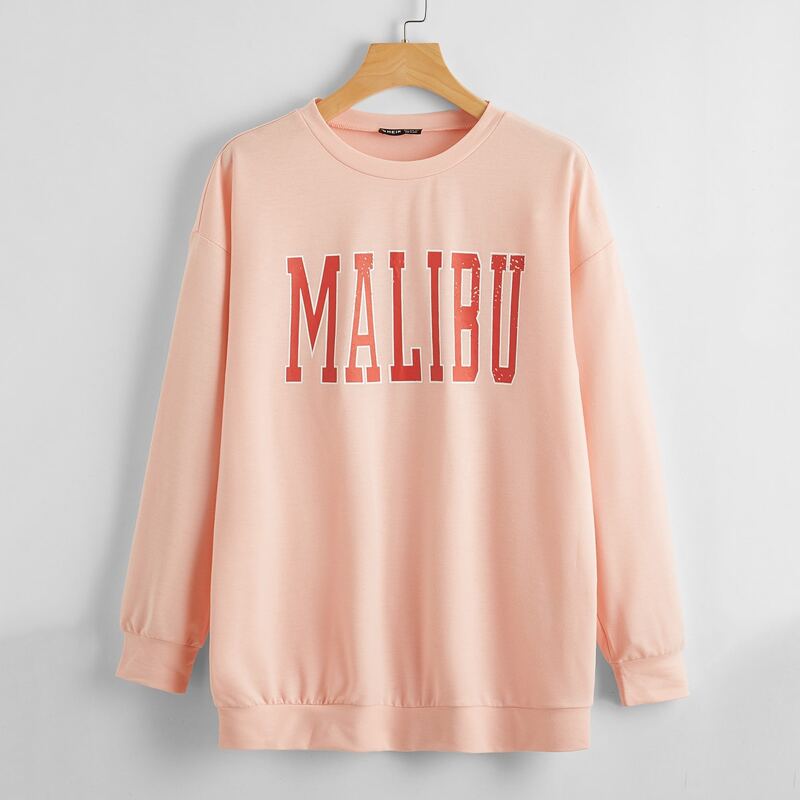 

Drop Shoulder Letter Graphic Sweatshirt, Coral pink