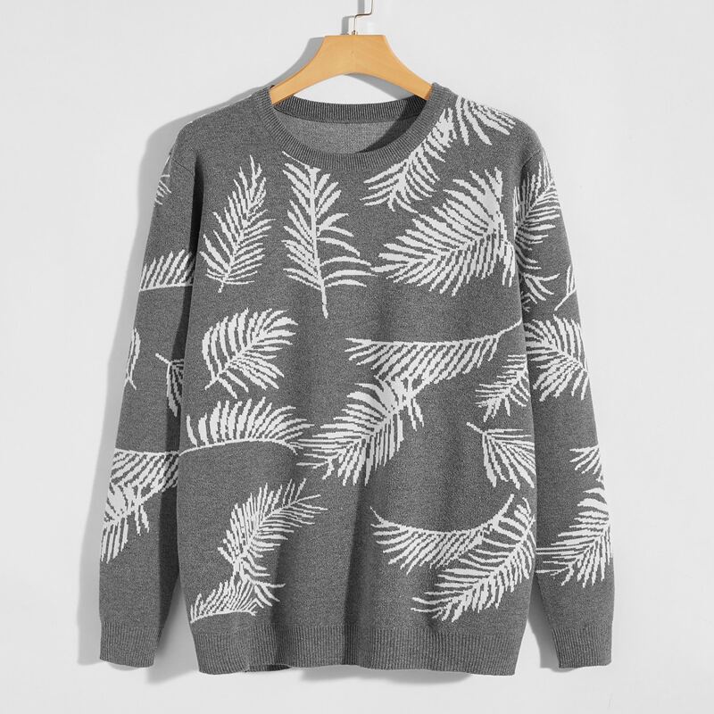 

Guys Plant Pattern Sweater, Grey