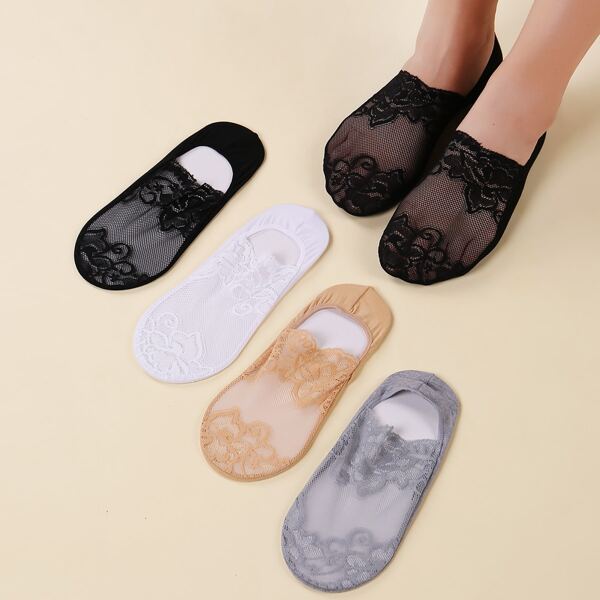 

5pairs Lace Invisible Socks, Multicolor