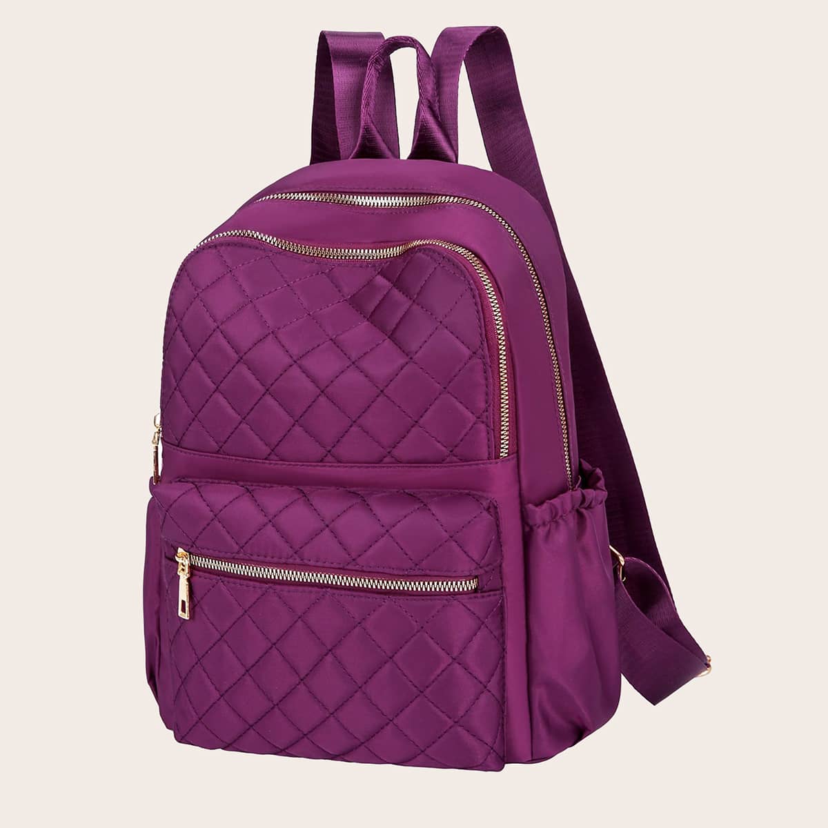 

Curved Top Quilted Backpack, Purple
