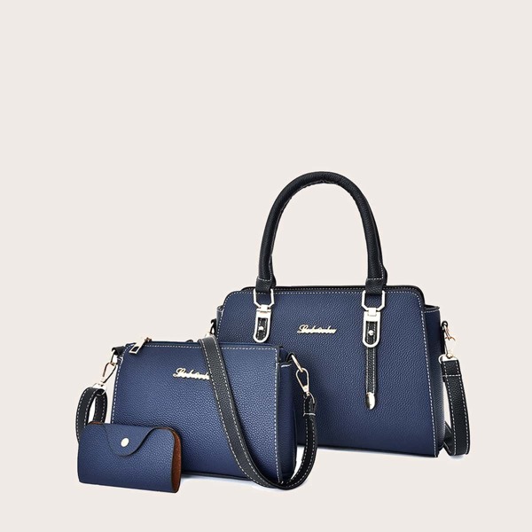 

3pcs Letter Graphic Satchel Bag Set, Blue