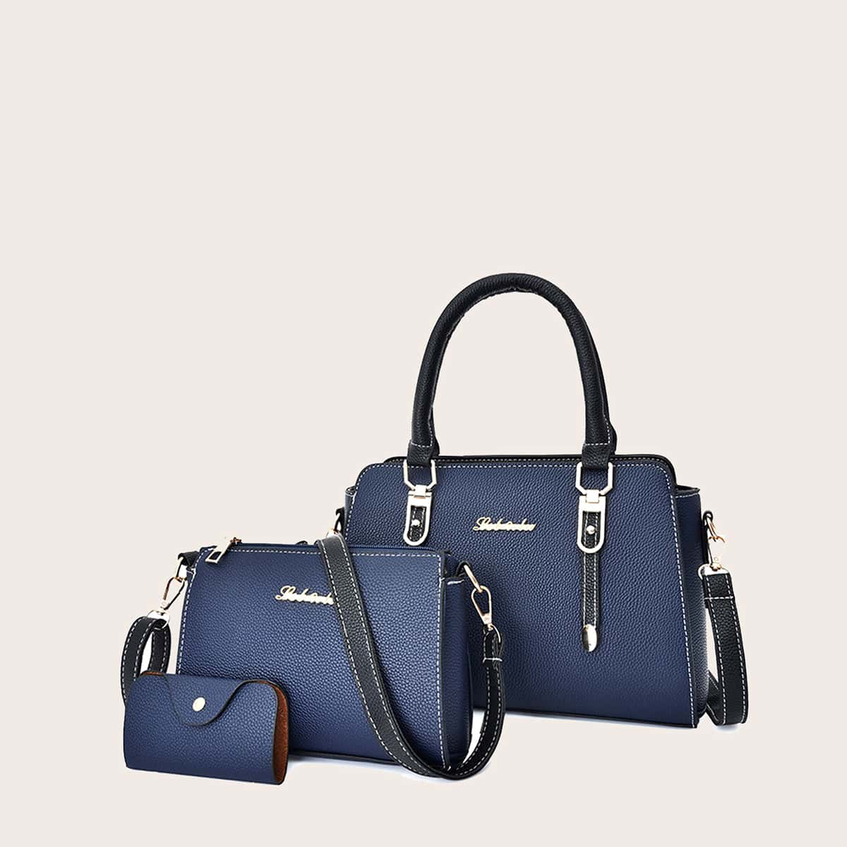 

3pcs Letter Graphic Satchel Bag Set, Blue