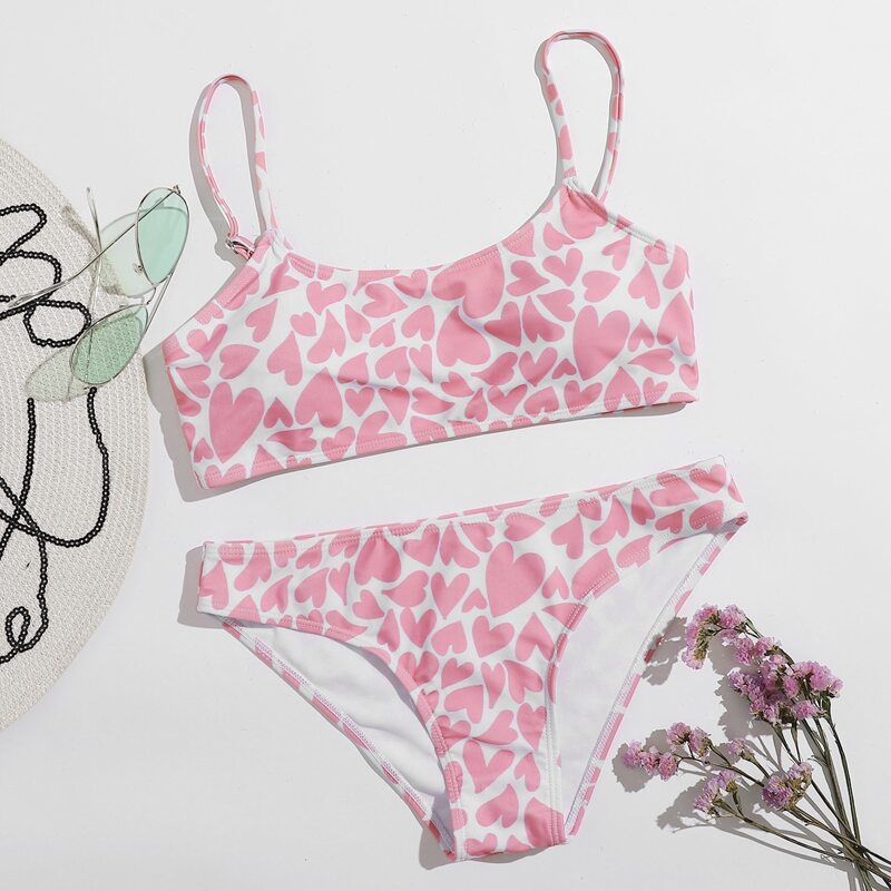 

Allover Heart Bikini Swimsuit, Baby pink