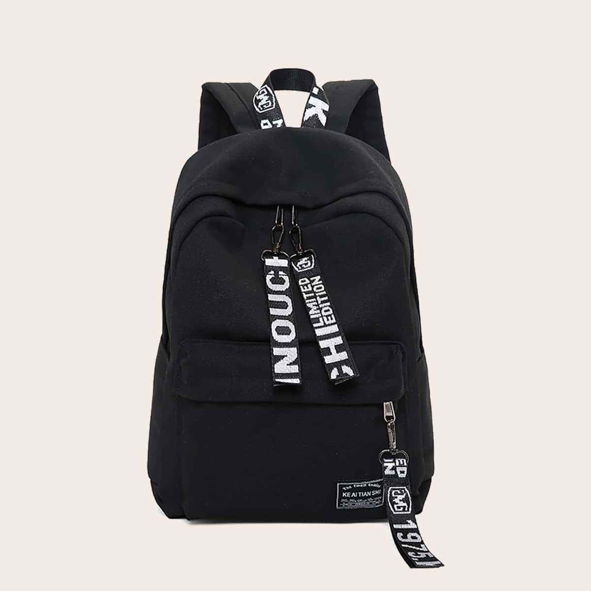

Letter Ribbon Front Backpack, Black