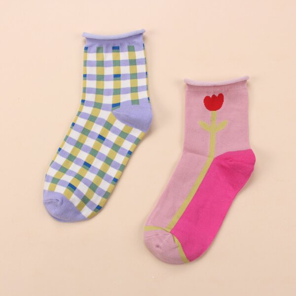 

2pairs Plaid Pattern Socks, Multicolor