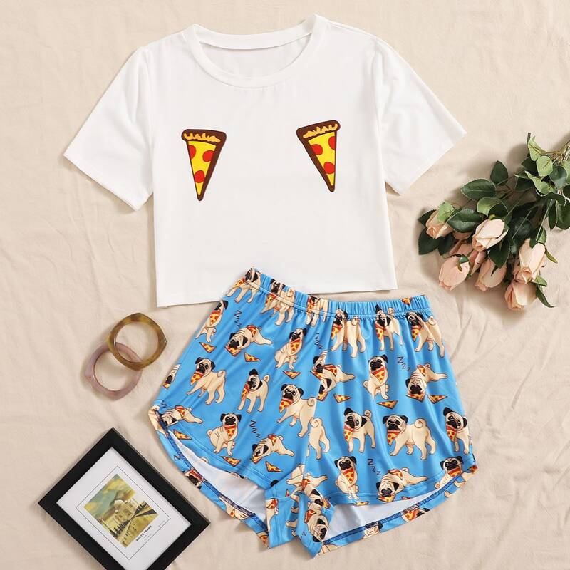 

Pizza & Dog Print PJ Set, Multicolor
