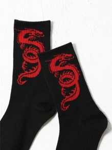 Calcetines con patrón de dragón - Negro - Ver 3