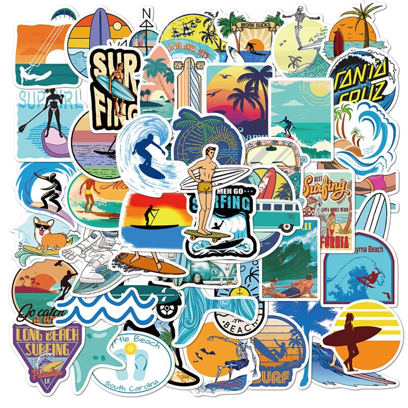 

50pcs Beach Scenery Stickers, Multicolor