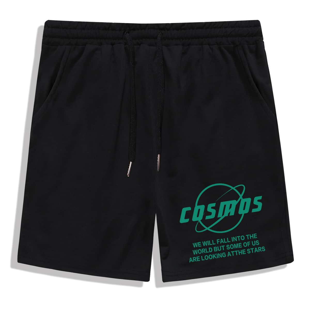 

Guys Slogan Graphic Drawstring Shorts, Black