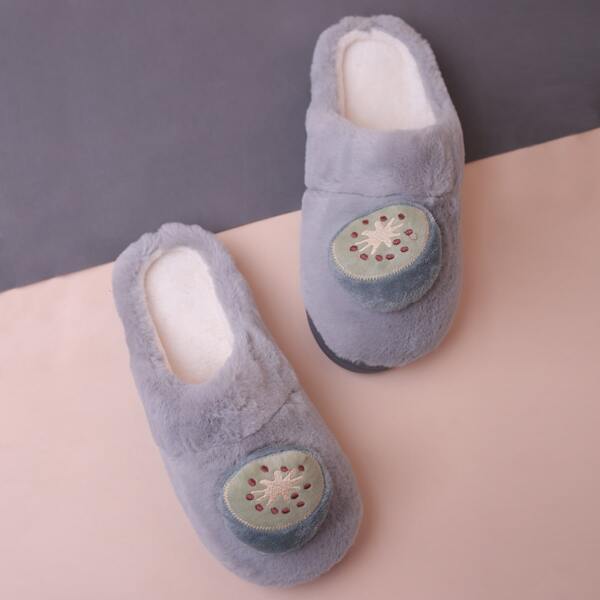 

Men Kiwi Embroidery Fluffy Slippers, Grey