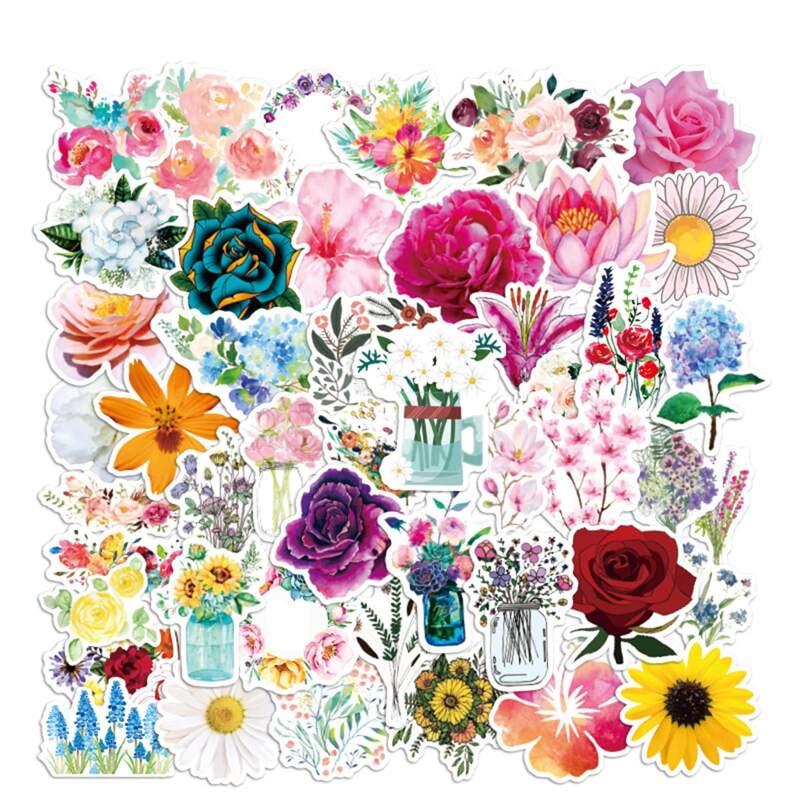 

50pcs Floral Stickers, Multicolor