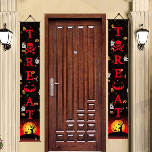 

1pair Halloween Slogan Door Couplet, Multicolor