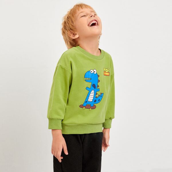 

Toddler Boys Cartoon Dinosaur & Letter Graphic Sweatshirt, Lime green