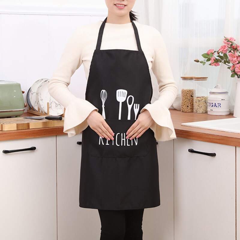 

1pc Kitchenware Print Waterproof Apron, Black