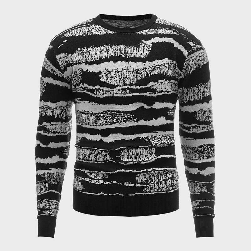 

Guys Graphic Print Sweater, Black and white