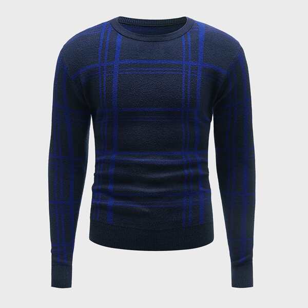 

Men Plaid Pattern Sweater, Navy blue