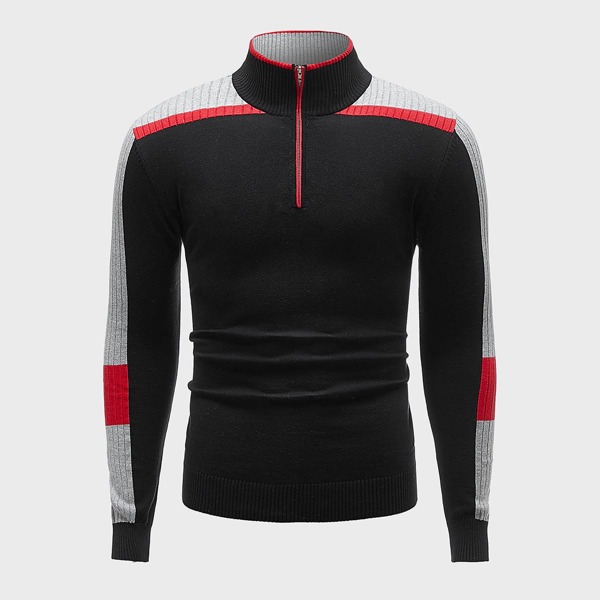 

Men Colorblock Half Zip Sweater, Black