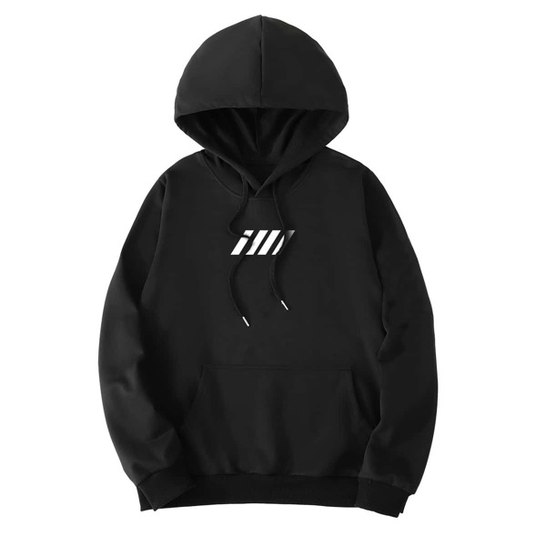 

Men Geo Print Kangaroo Pocket Hoodie, Black