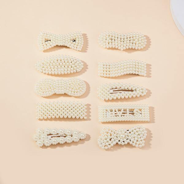 

10pcs Toddler Girls Faux Pearl Beaded Hair Clip, White