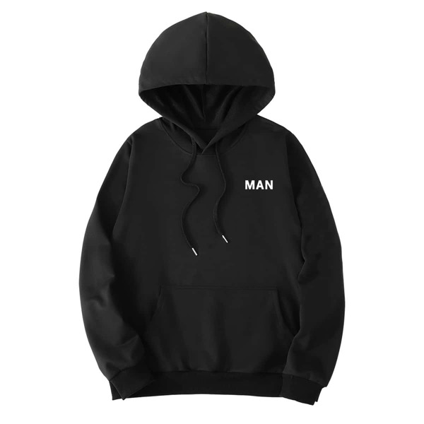 

Men Letter Graphic Kangaroo Pocket Hoodie, Black
