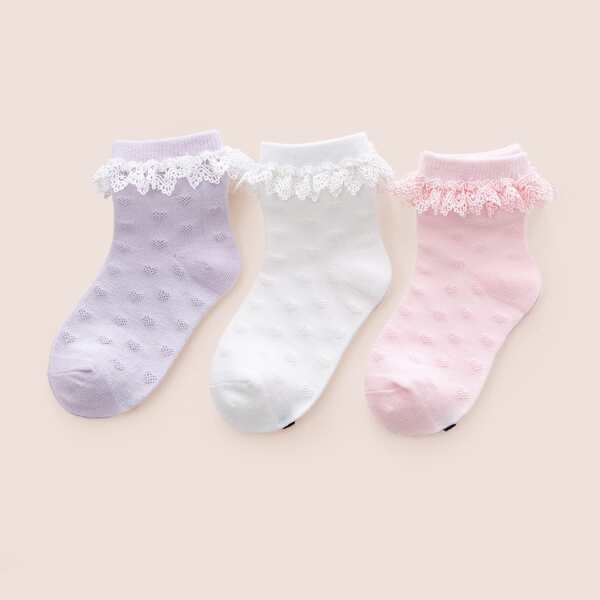 

3pairs Toddler Girls Lace Trim Socks, Multicolor