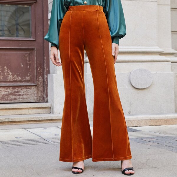 

Seam Front Flare Leg Velvet Pants, Burnt orange