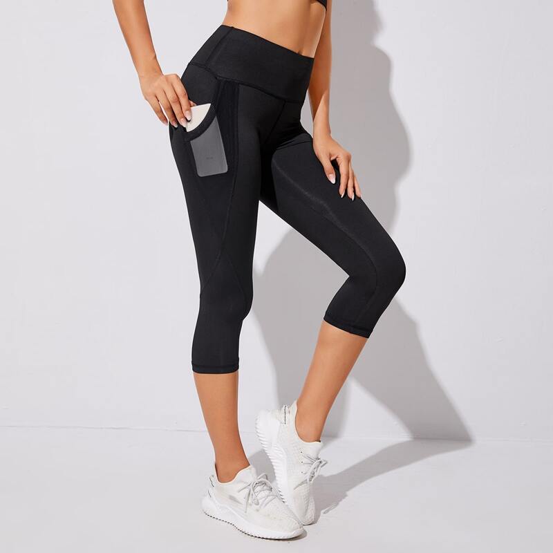

Wide Band Waist Sports Leggings & Phone Pocket, Black